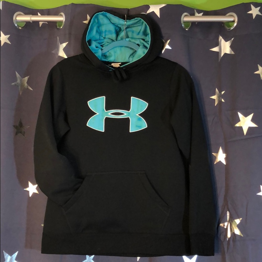Black Under Armour hoodie with teal logo